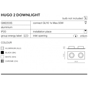 HUGO 2 Downlight GU10 GM2203S WH/ALU + LED GRATIS