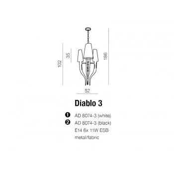 Diablo 3 lampa wisząca wisząca 6xE14 czarna + LED GRATIS