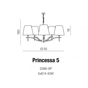 Princessa 5 żyrandol E14 2286-5P + LED GRATIS