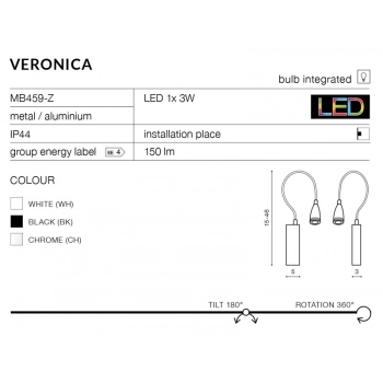 Veronica Black kinkiet LED IP44 MB459-Z-BK