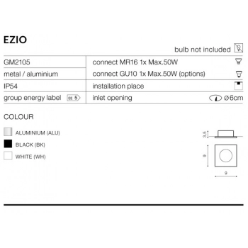 EZIO 1 Black WPUST IP54 GM2105 + LED GRATIS