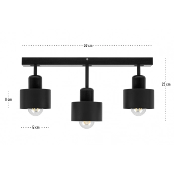 Galba lampa sufitowa 3xE27 drewno czarne, klosze czarne DSC50x7SC