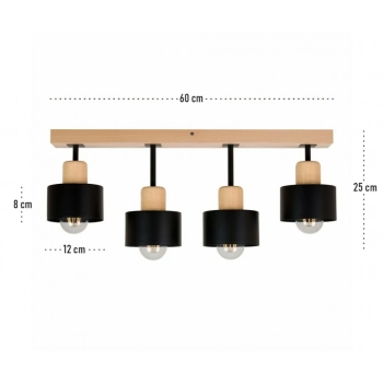 Hadrian lampa sufitowa 4xE27 drewno bukowe, klosze czarne DSC60x7BU