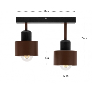 Galba lampa sufitowa 2xE27 drewno czarne, klosze brązowe DBR30x7SC