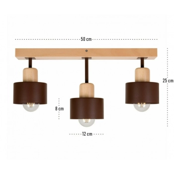 Hadrian lampa sufitowa 3xE27 drewno bukowe, klosze brązowe DBR50x7BU