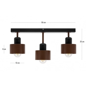 Galba lampa sufitowa 3xE27 drewno czarne, klosze brązowe DBR50x7SC