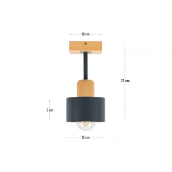 Hadrian lampa sufitowa E27 drewno bukowe, klosz antracytowy DAN10x10BU