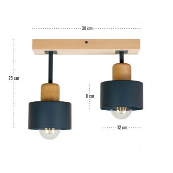 Hadrian lampa sufitowa 2xE27 drewno bukowe, klosze antracytowe DAN30x7BU