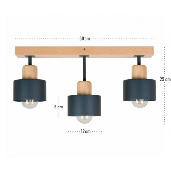 Hadrian lampa sufitowa 3xE27 drewno bukowe, klosze antracytowe DAN50x7BU