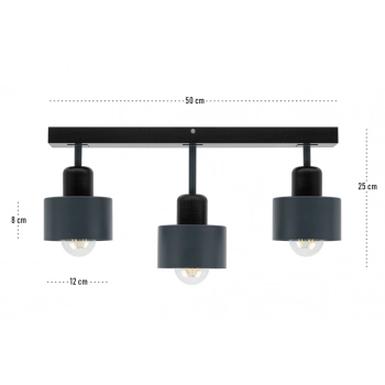 Galba lampa sufitowa 3xE27 drewno czarne, klosze antracytowe DAN50x7SC