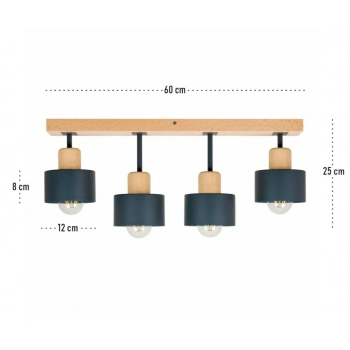 Hadrian lampa sufitowa 4xE27 drewno bukowe, klosze antracytowe DAN60x7BU