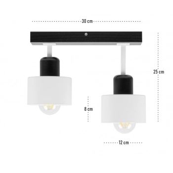 Galba lampa sufitowa 2xE27 drewno czarne, klosze białe DWE30x7SC