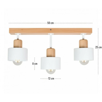 Hadrian lampa sufitowa 3xE27 drewno bukowe, klosze białe DWE50x7BU