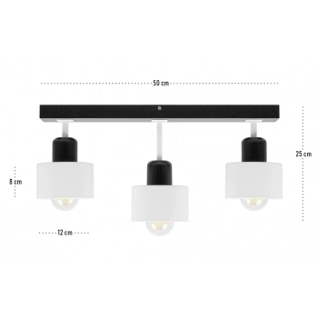 Galba lampa sufitowa 3xE27 drewno czarne, klosze białe DWE50x7SC