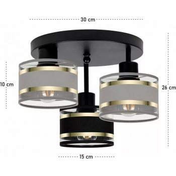Witeliusz lampa sufitowa 3xE27 czarna T-3030SC-GRSCGR