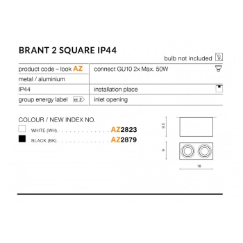 Brant 2 square IP44 lampa sufitowa GU10 czarna