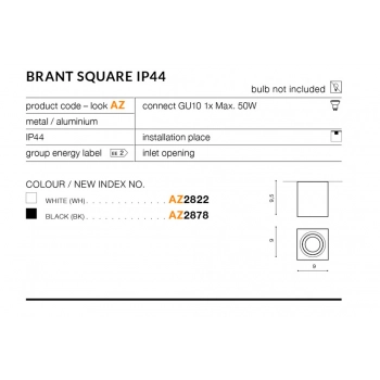 Brant square IP44 lampa sufitowa GU10 czarna