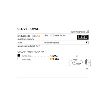 Clover oval LED 12W 840lm kinkiet biały
