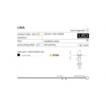 Lina LED 2W 170lm lampa sufitowa czarna