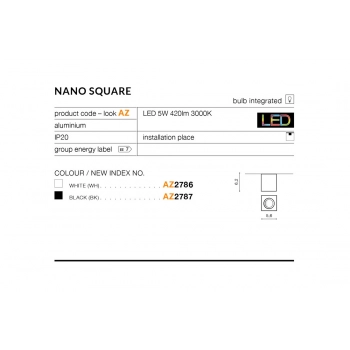 Nano square LED 5W 420lm lampa sufitowa biała
