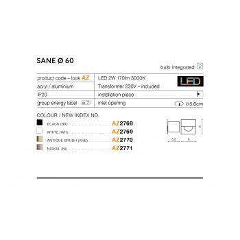 Sane FL 60 LED 2W 170lm lampa ścienna czarna