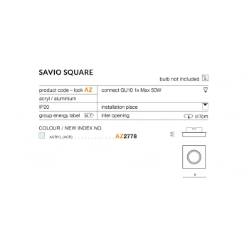 Savio square GU10 lampa sufitowa biała + LED GRATIS