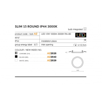 Slim 15 round LED 12W 1000lm IP44 lampa sufitowa biała