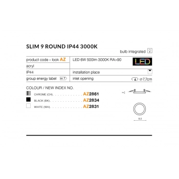 Slim 9 round LED 6W 500lm IP44 lampa sufitowa chrom