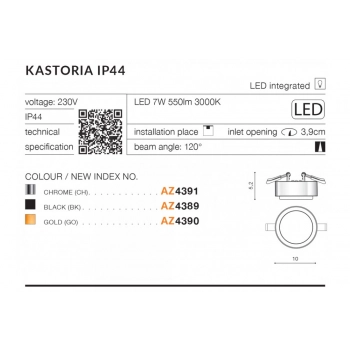 Kastoria GO IP44 LED lampa sufitowa złota
