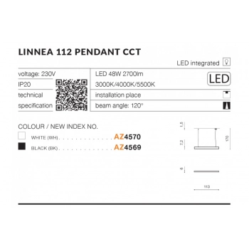 Linnea 112 CCT LED WH lampa wisząca 48W 2700lm biała