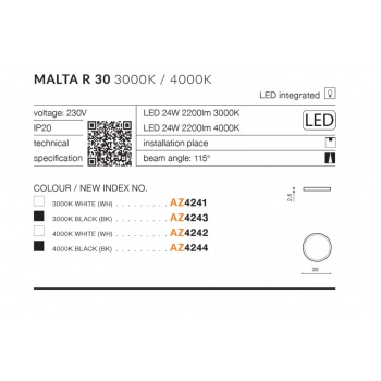 Malta R30 BK LED lampa sufitowa 24W 2200lm czarna
