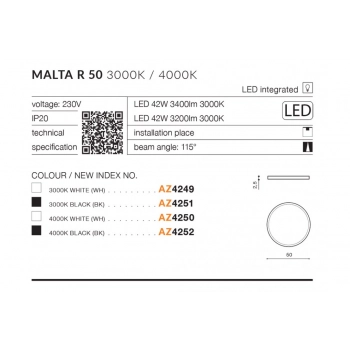 Malta R50 WH LED lampa sufitowa 42W 3400lm biała