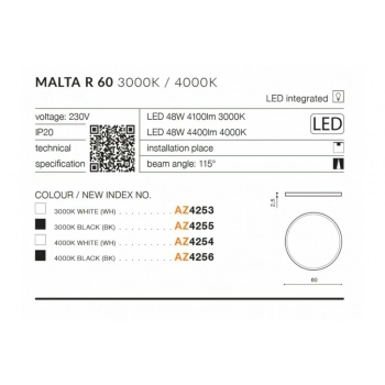 Malta R60 WH LED lampa sufitowa 48W 4100lm biała