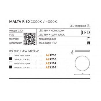 Malta R60 BK LED lampa sufitowa 48W 4100lm czarna