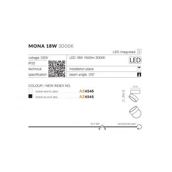 Mona 18W WH LED 1500lm lampa sufitowa biała