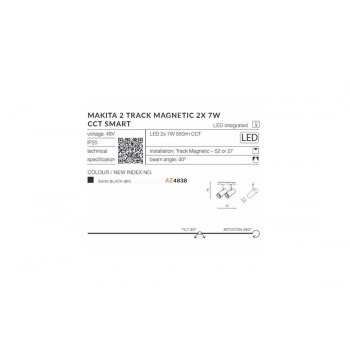 Azzardo Alfa Makita 2 oprawa do systemu Magnetic 48V 2x7W 2x550lm CCT Smart czarna