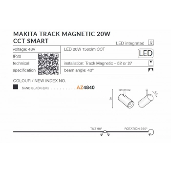 Azzardo Alfa Makita oprawa do systemu Magnetic 48V 20W 1560lm CCT Smart czarna