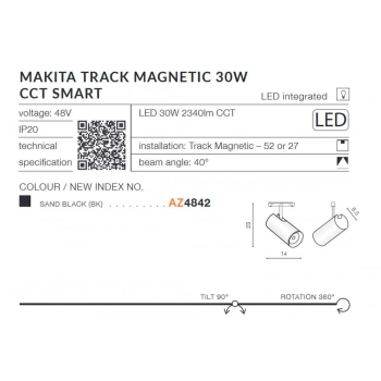 Azzardo Alfa Makita oprawa do systemu Magnetic 48V 30W 2340lm CCT Smart czarna