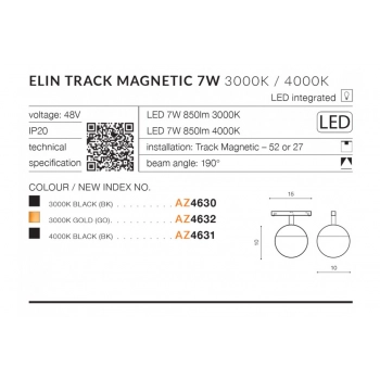 Azzardo Alfa Elin Do Track Magnetic LED 7W 850lm złoty