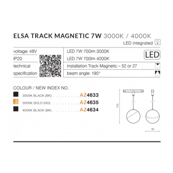 Azzardo Alfa Elisa BK Track Magnetic LED 7W 700lm czarna