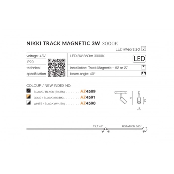Azzardo Alfa Nikki WH/BK oprawa do systemu Magnetic 48V LED 3W 350lm biała czarna