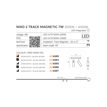 Azzardo Alfa Nikko 2 WH/BK oprawa do systemu Magnetic 48V LED 2x7W biała czarna