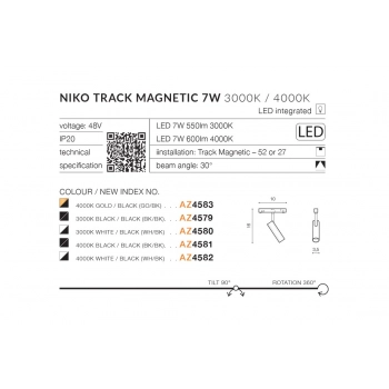 Azzardo Alfa Nikko WH/BK oprawa do systemu Magnetic 48V LED 7W biały czarny