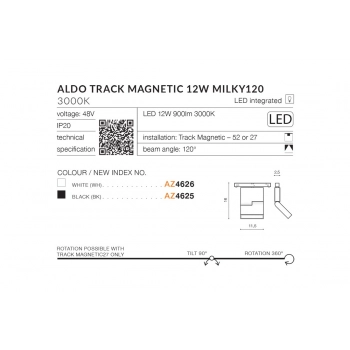 Aldo WH Track Magnetic Milky120 LED 12W 900lm biały