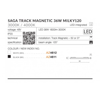 Azzardo Alfa Saga 90 BK oprawa do systemu Magnetic 48V Milki120 LED 36W czarna