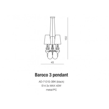 Baroco 3 lampa wisząca E14 AD-7121S-3BK + LED GRATIS