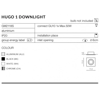 HUGO 1 Downlight GU10 GM2118S alu/alu + LED GRATIS