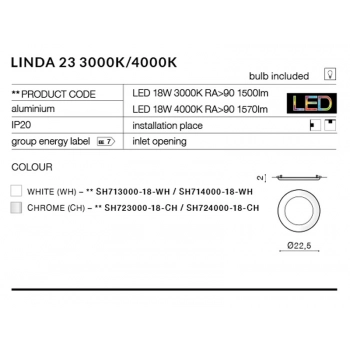 Linda 23 LED lampa sufitowa SH713000-18-WH