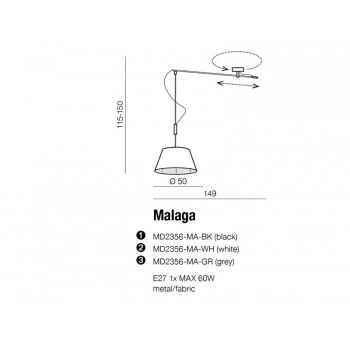 Malaga lampa wisząca E27 MD2356-MA BK + LED GRATIS
