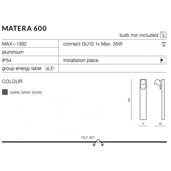 Matera 600 IP54 lampa stojąca GU10 MAX-1382 + LED GRATIS